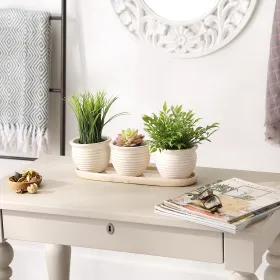 Set of 3 Small Cream Round Ceramic Planters for Indoor Plants